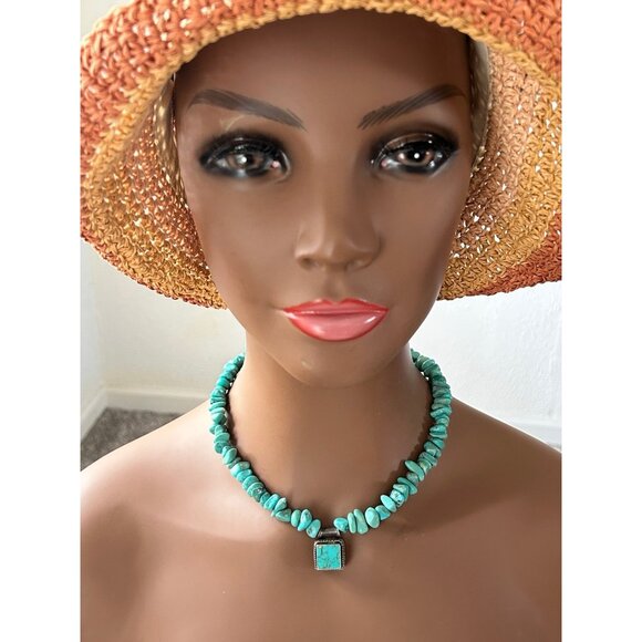 925 Silver Square Turquoise Beaded Necklace - Picture 7 of 7